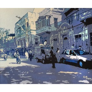 Gul-e-Shazma, 24 x 30 Inch, Oil on Canvas, Cityscape Painting, AC GES CEAD 008